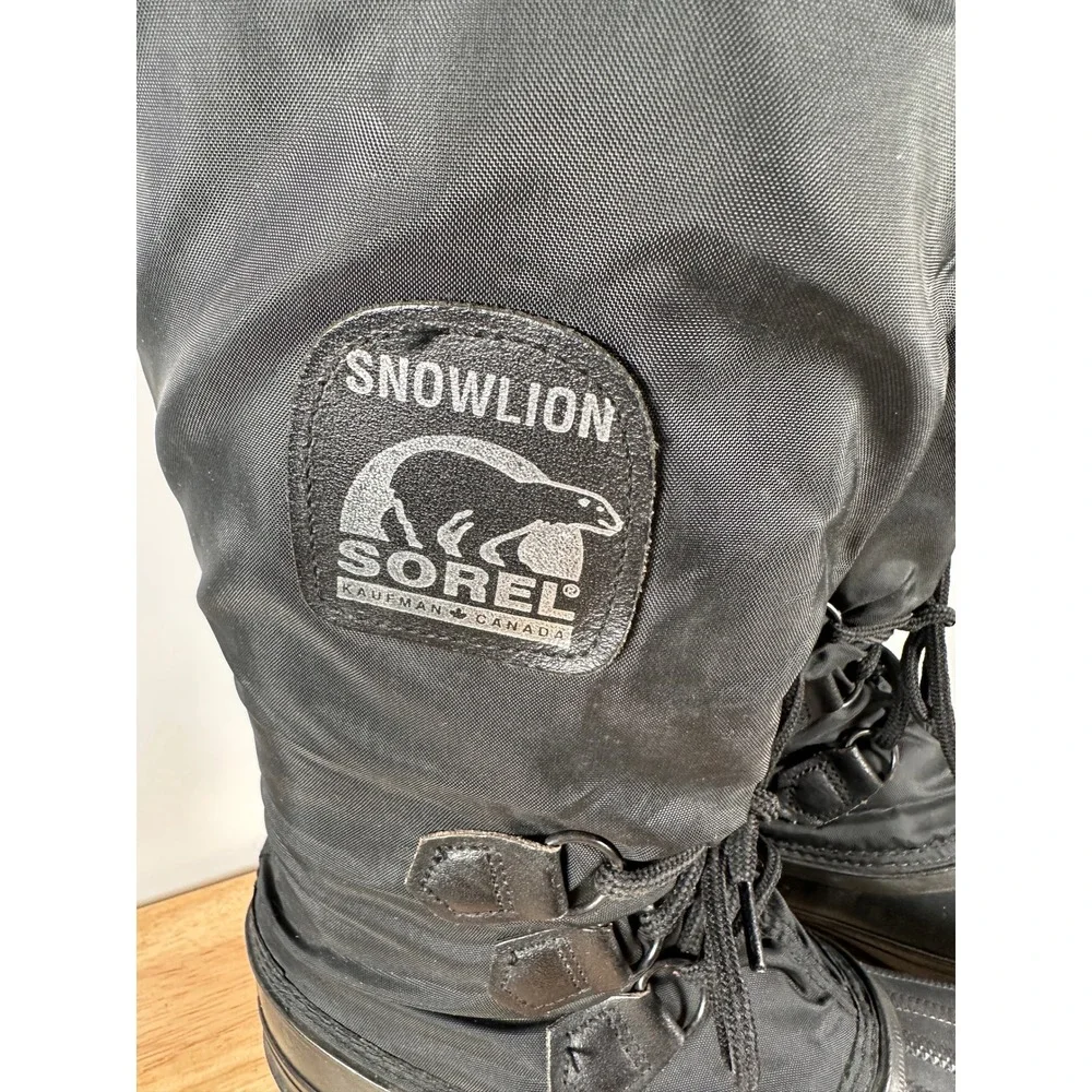 Womens Vintage Sorel Black Snowlion Winter Boots Waterproof Nylon Rubber Size 7 - Picture 2 of 11